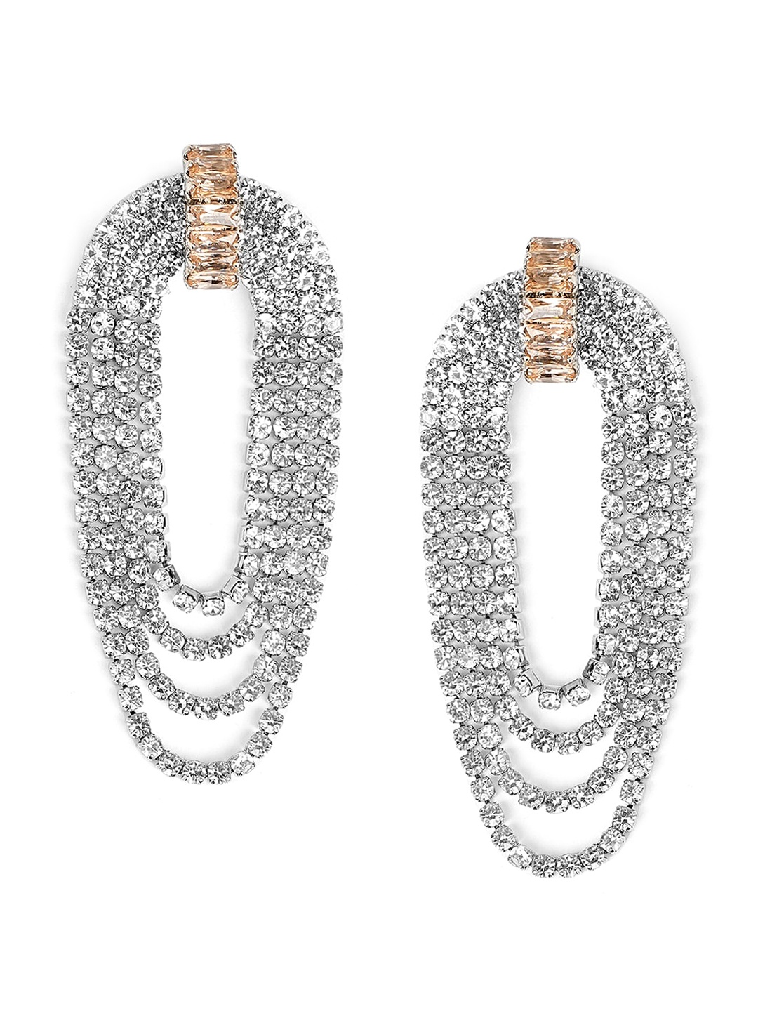 

Tipsyfly Brass-Plated Crystal Studded Contemporary Drop Earrings, Silver