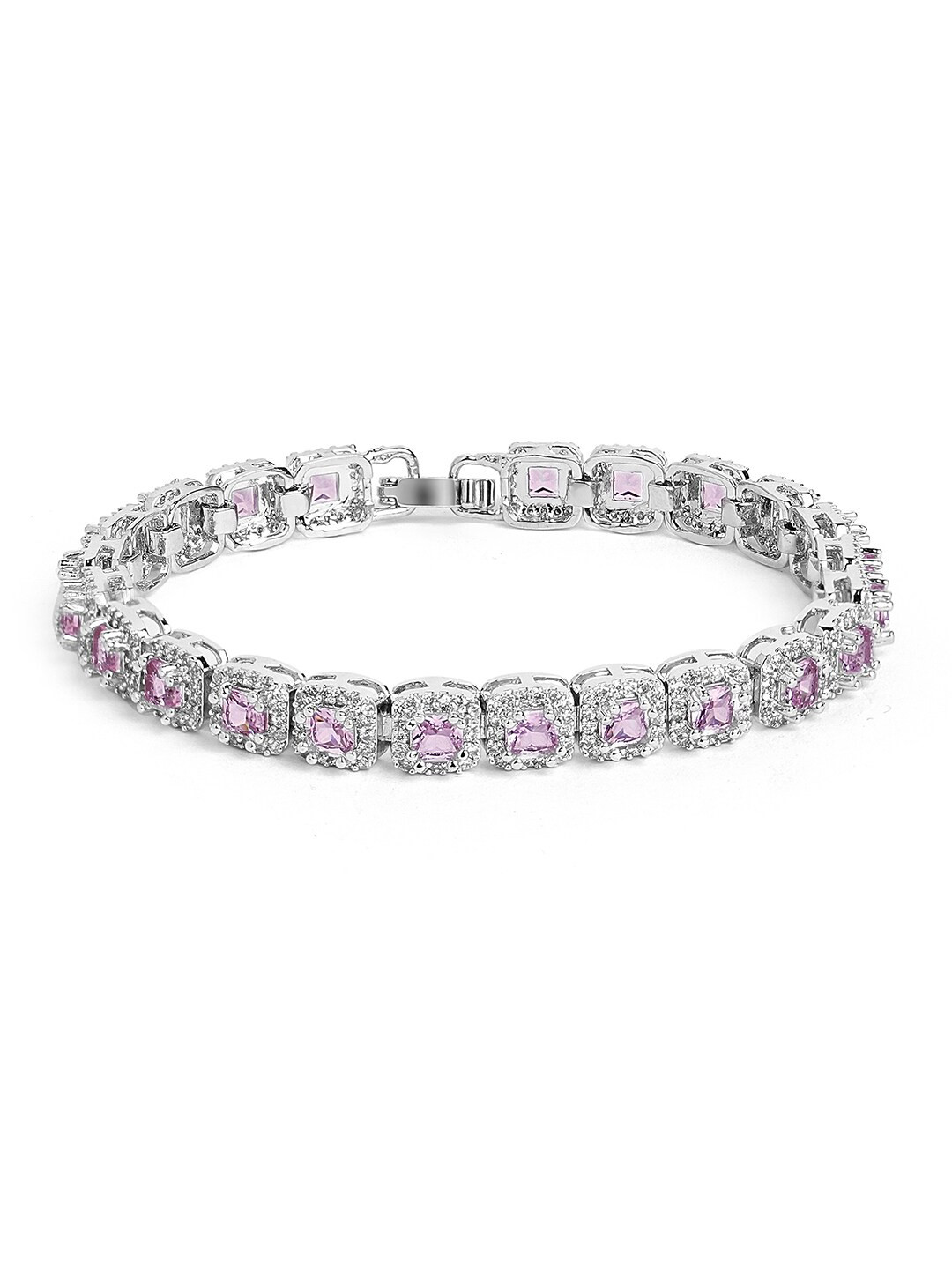

Tipsyfly Women Silver-Plated Cubic Zirconia Studded Link Bracelet