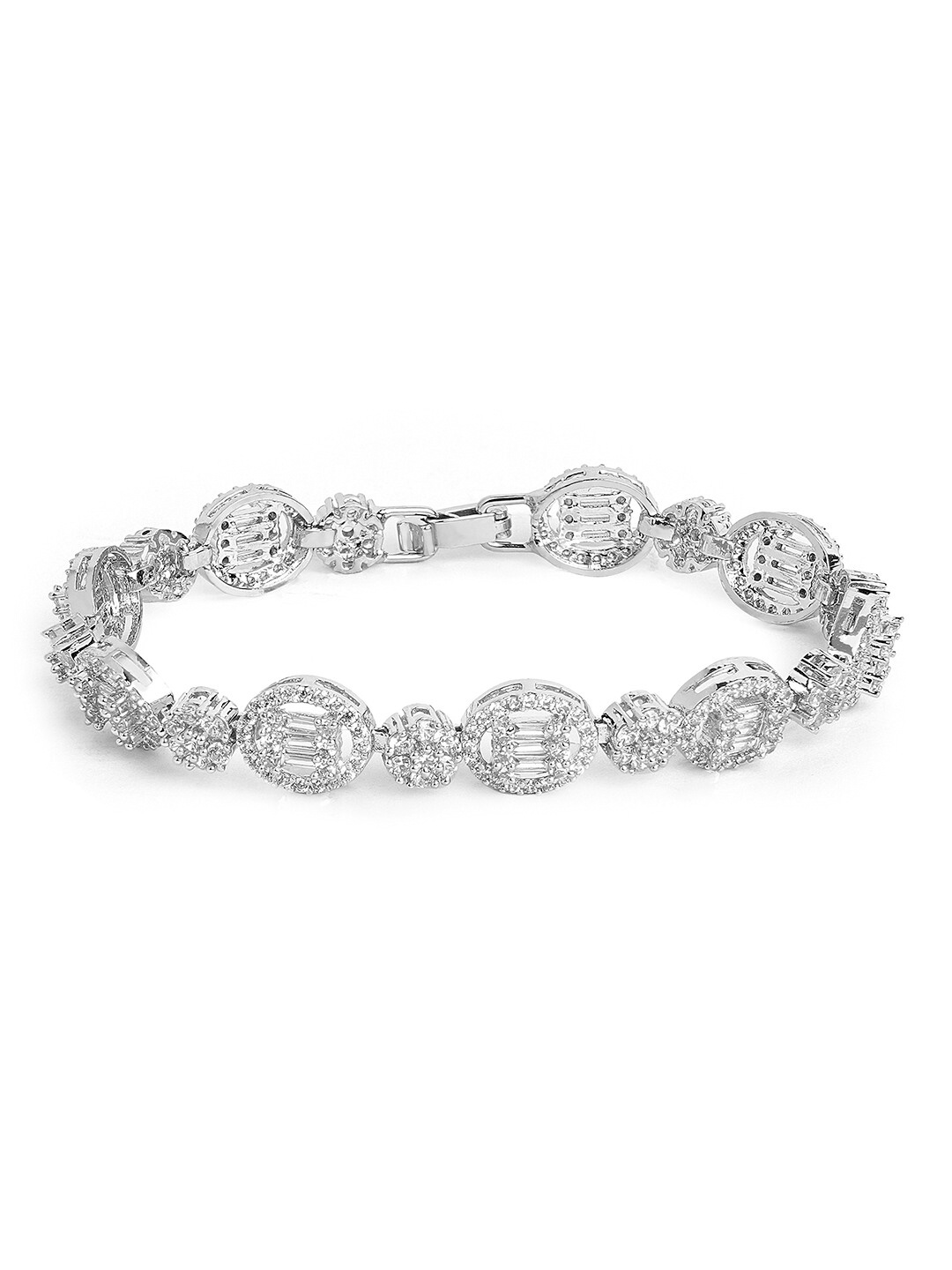 

Tipsyfly Women Silver-Plated Cubic Zirconia Studded Link Bracelet