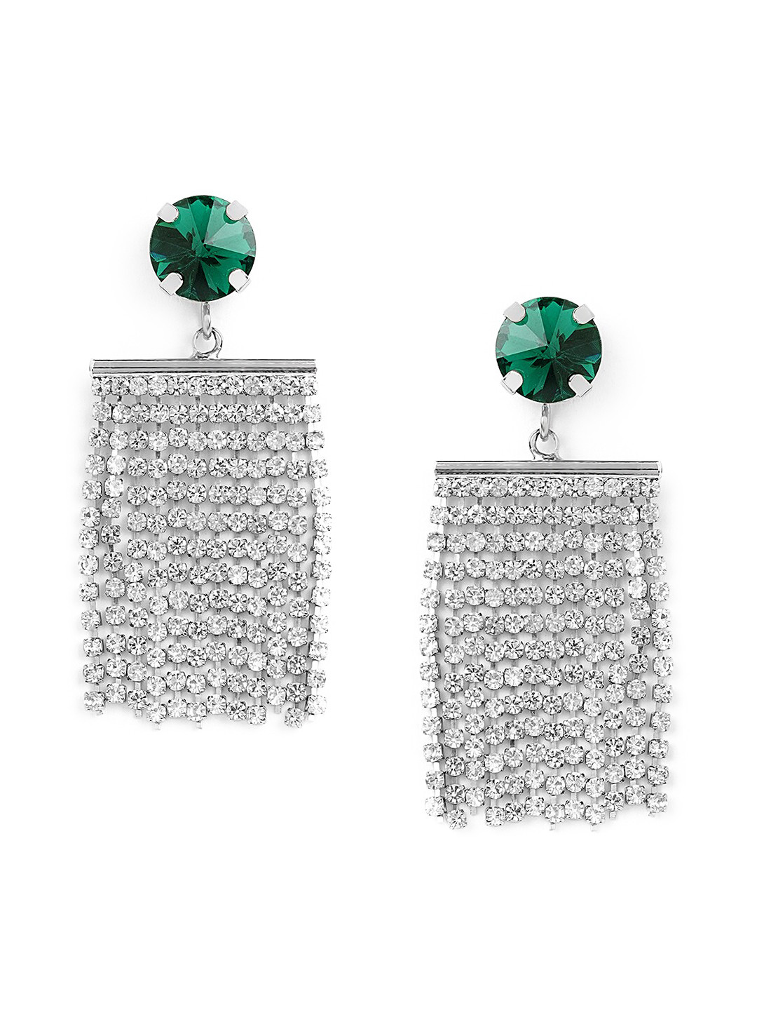 

Tipsyfly Brass-Plated Crystal Studded Contemporary Drop Earrings, Silver