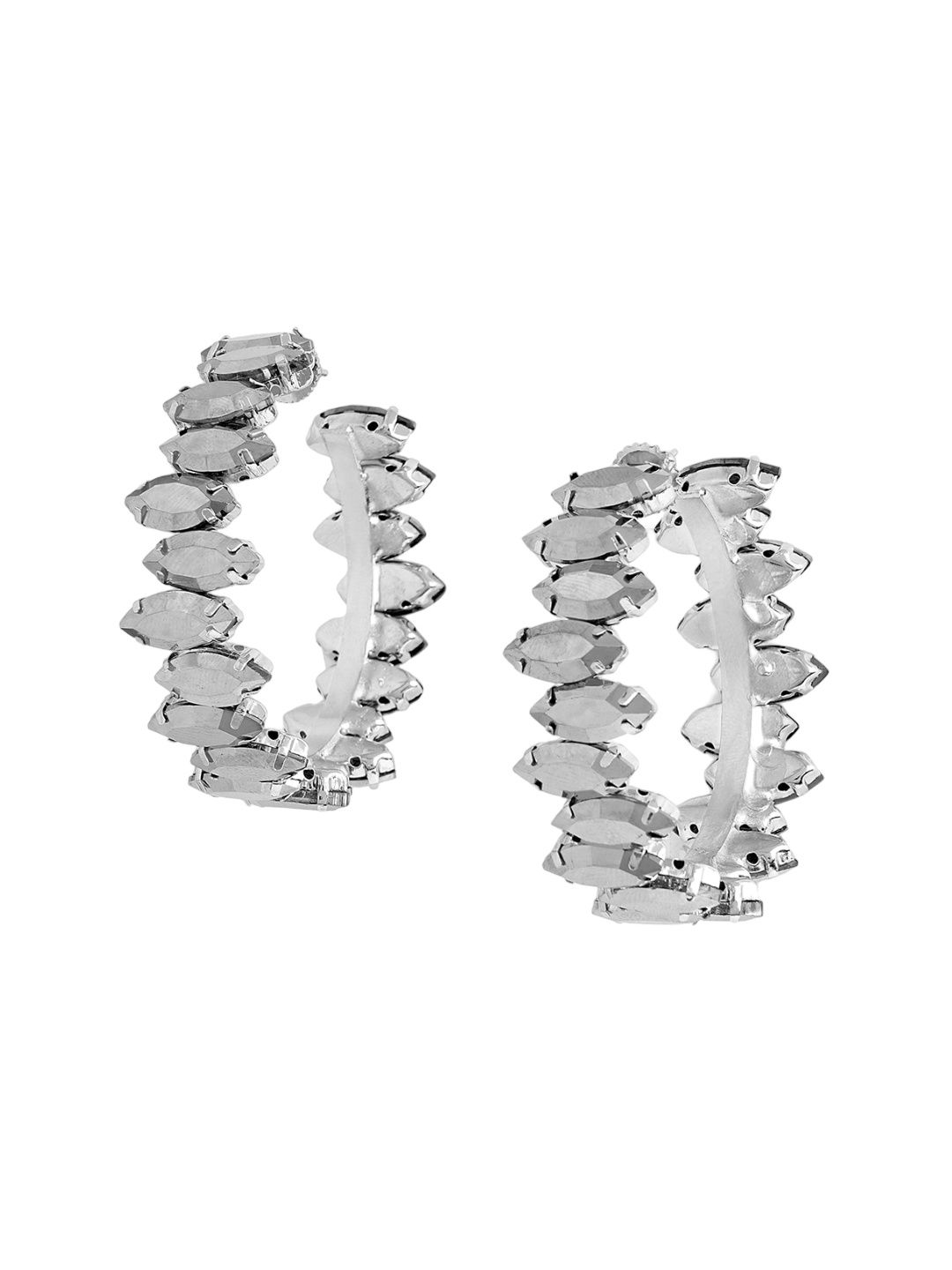 

Tipsyfly Brass-Plated Crystal Studded Contemporary Hoop Earrings, Silver