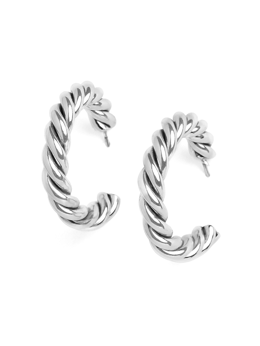 

Tipsyfly Brass-Plated Contemporary Half Hoop Earrings, Silver