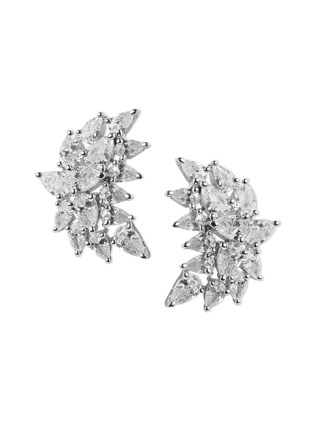 

Tipsyfly Brass-Plated Crystal Studded Contemporary Studs Earrings, Silver