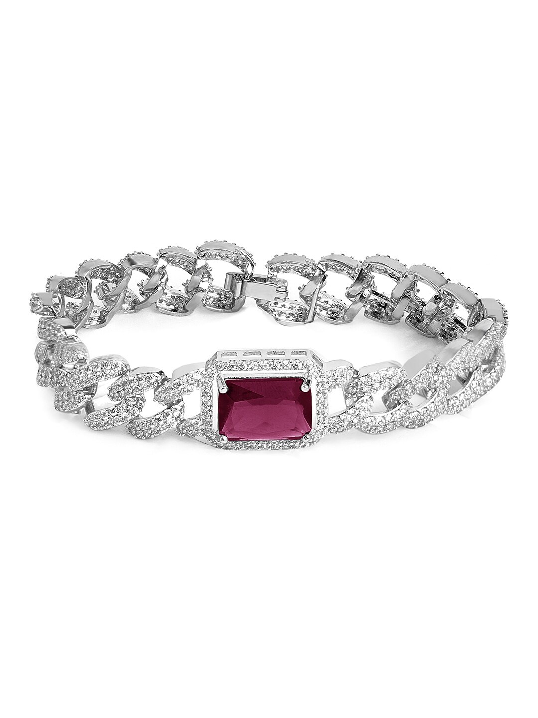 

Tipsyfly Women Silver-Plated American Diamond Link Bracelet