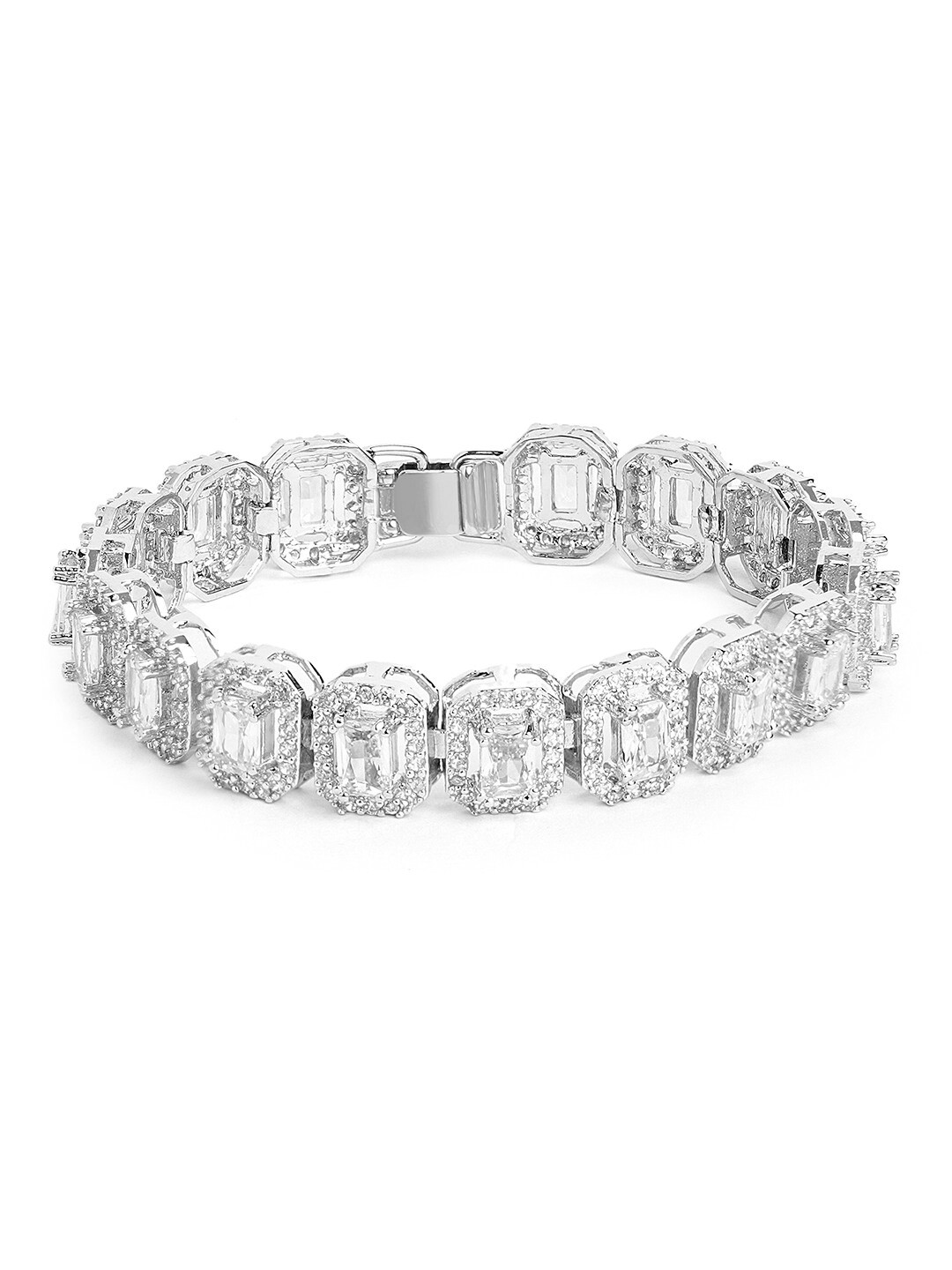 

Tipsyfly Brass-Plated Cubic Zirconia Studded Link Bracelet, Silver