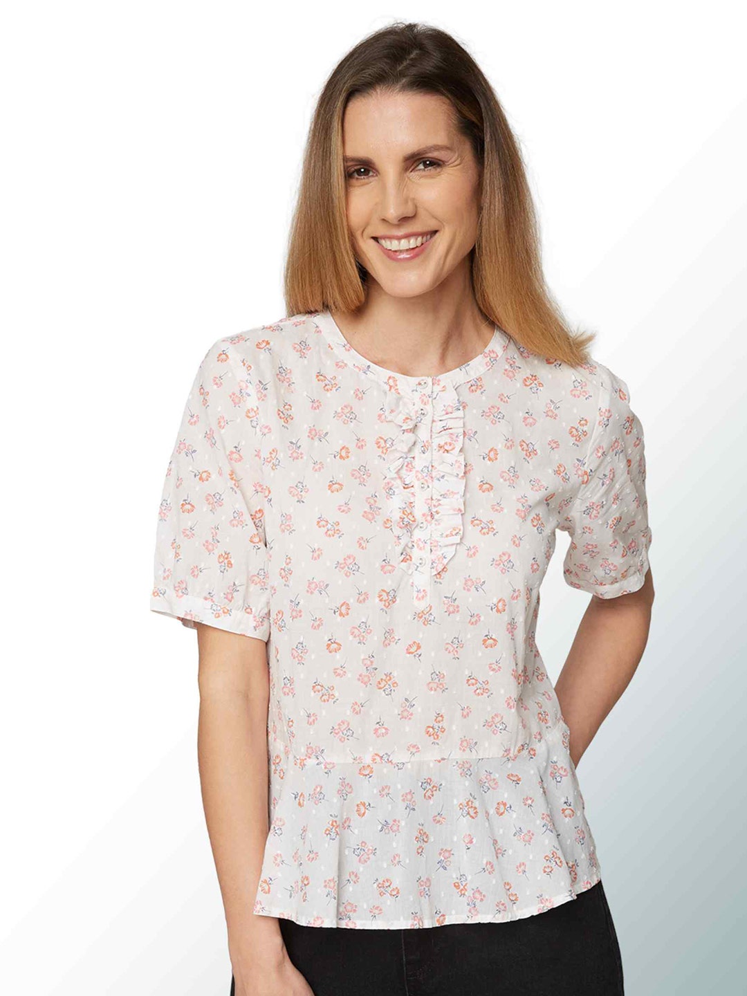 

B.Copenhagen Floral Print Pure Cotton Top, Off white