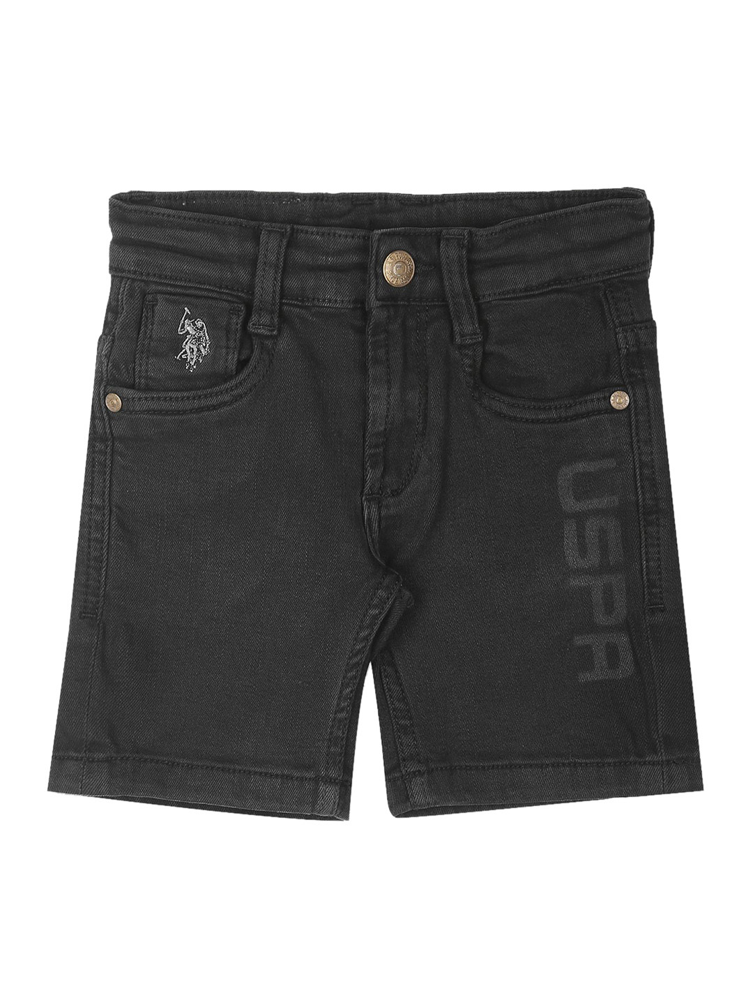 

U.S. Polo Assn. Kids Boys Mid-Rise Above Knee Length Slim Fit Denim Shorts, Black