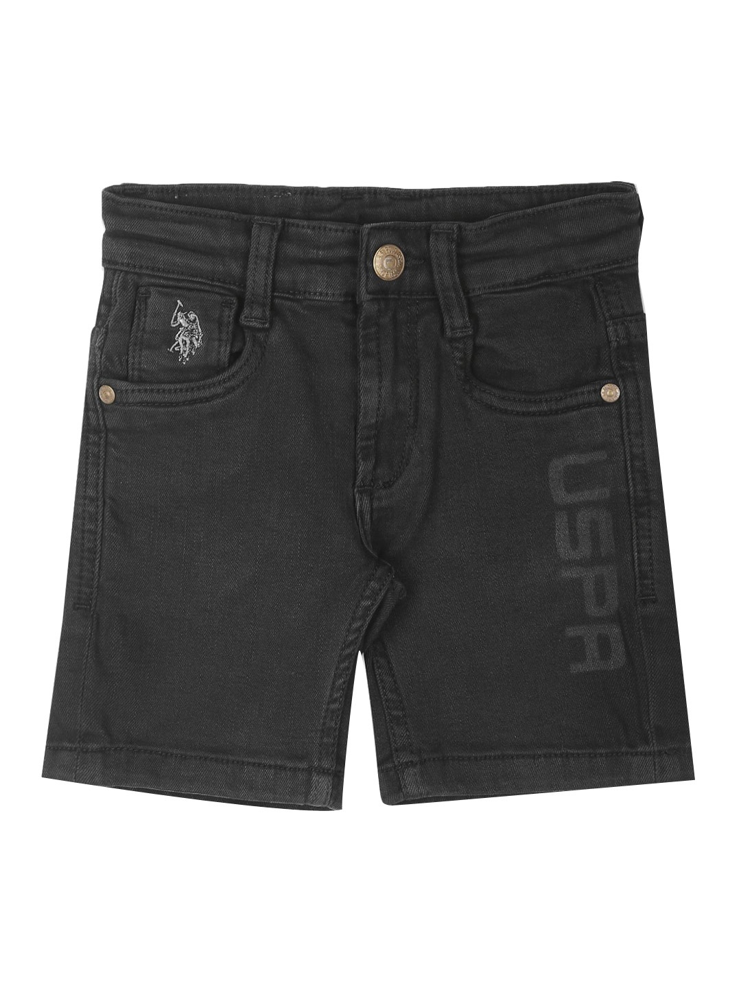 

U.S. Polo Assn. Kids Boys Mid-Rise Above Knee Length Slim Fit Denim Shorts, Black