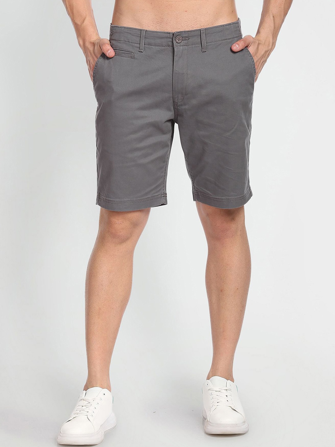 

Flying Machine Men Mid-Rise Slim Fit Shorts, Grey