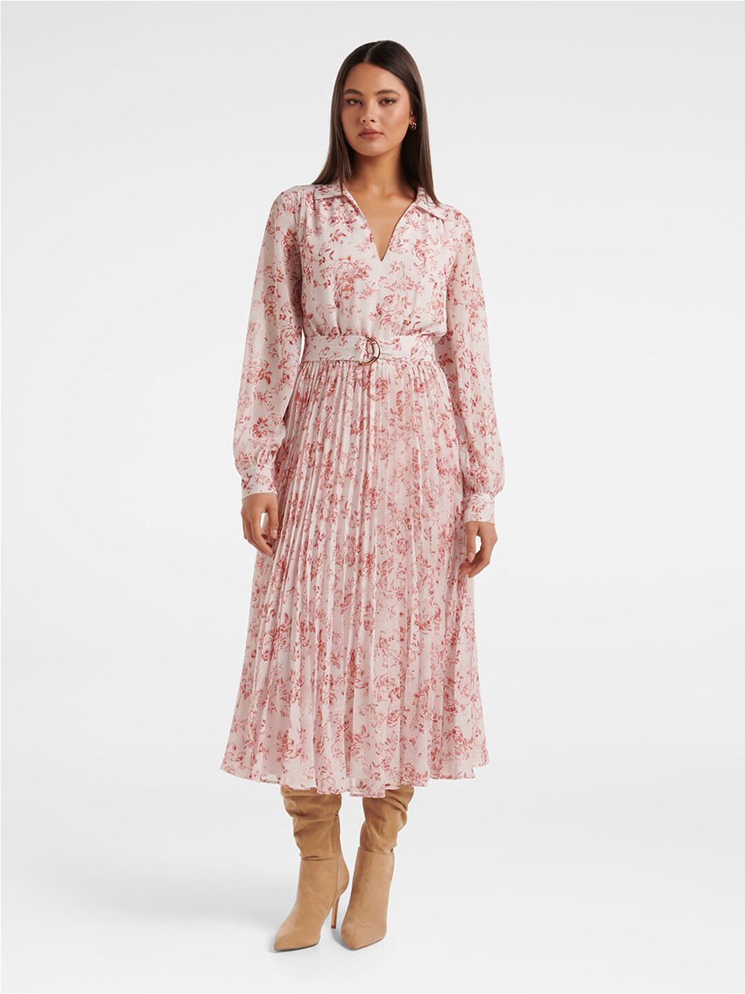 

Forever New Floral Print Fit & Flare Pleated Midi Dress, White