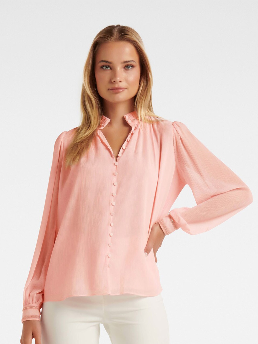 

Forever New Mandarin Collar Shirt Style Top, Peach
