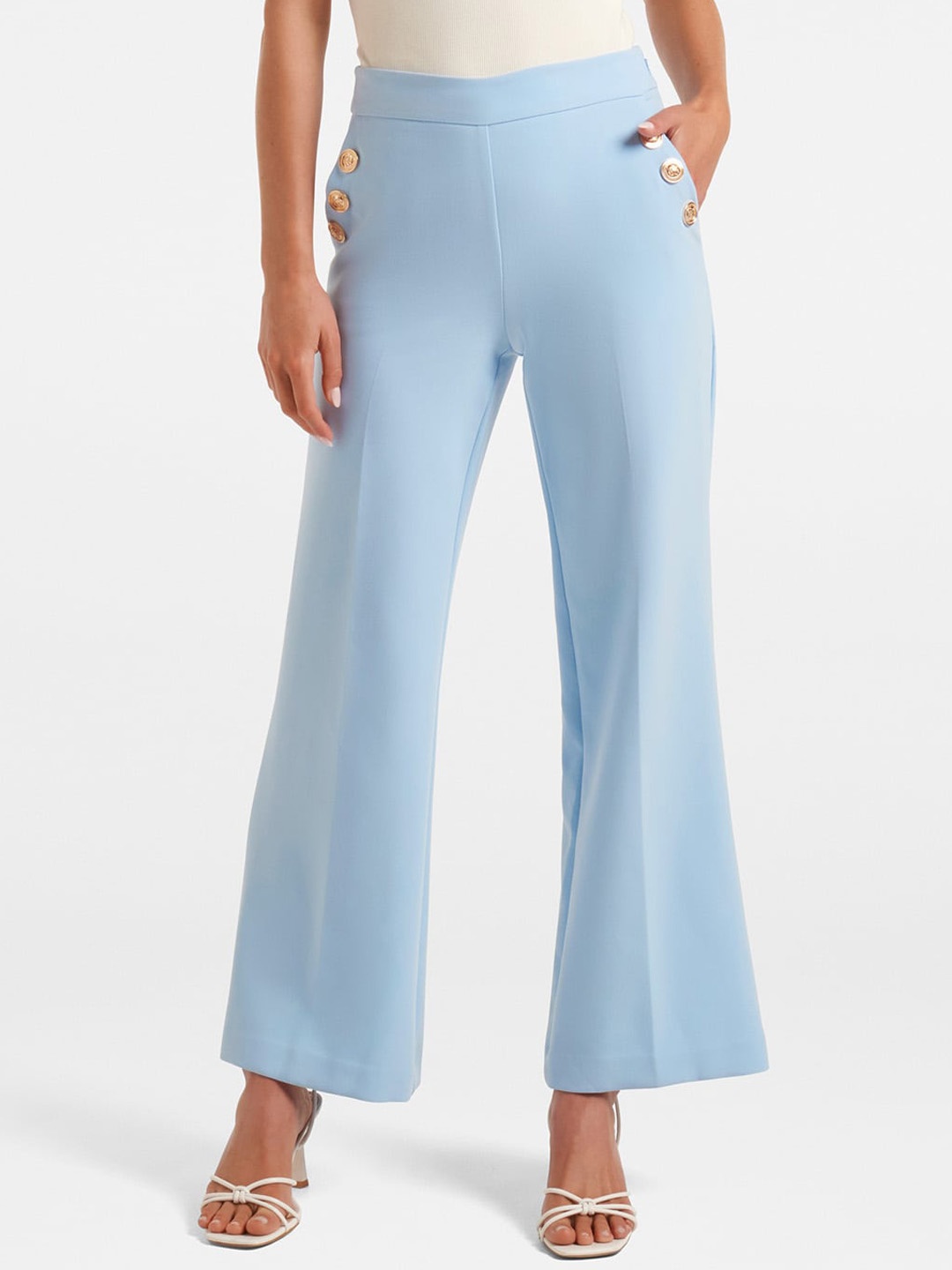 

Forever New Women High-Rise Flared Parallel Trousers, Blue