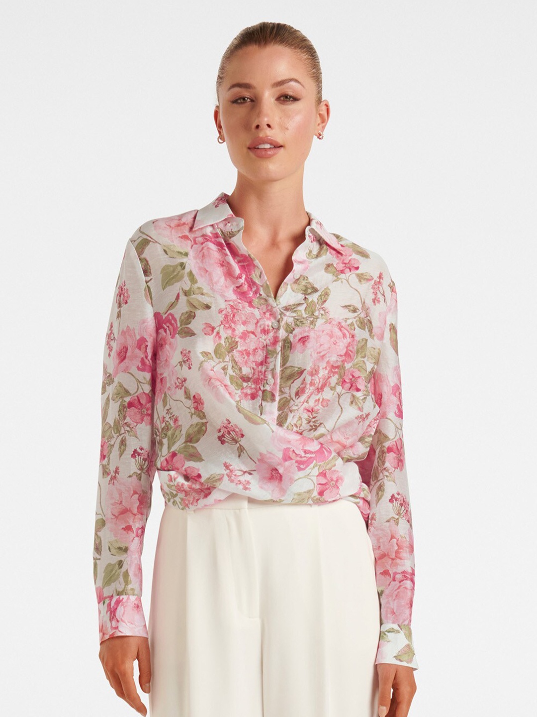 

Forever New Floral Printed Wrap Casual Shirt, White