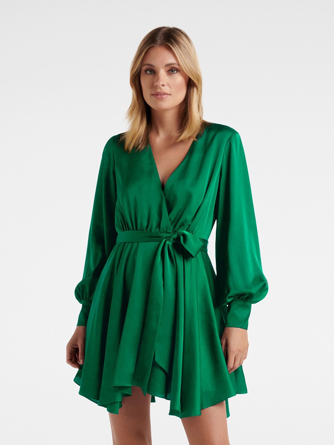 

Forever New Satin Wrap Mini Dress, Green