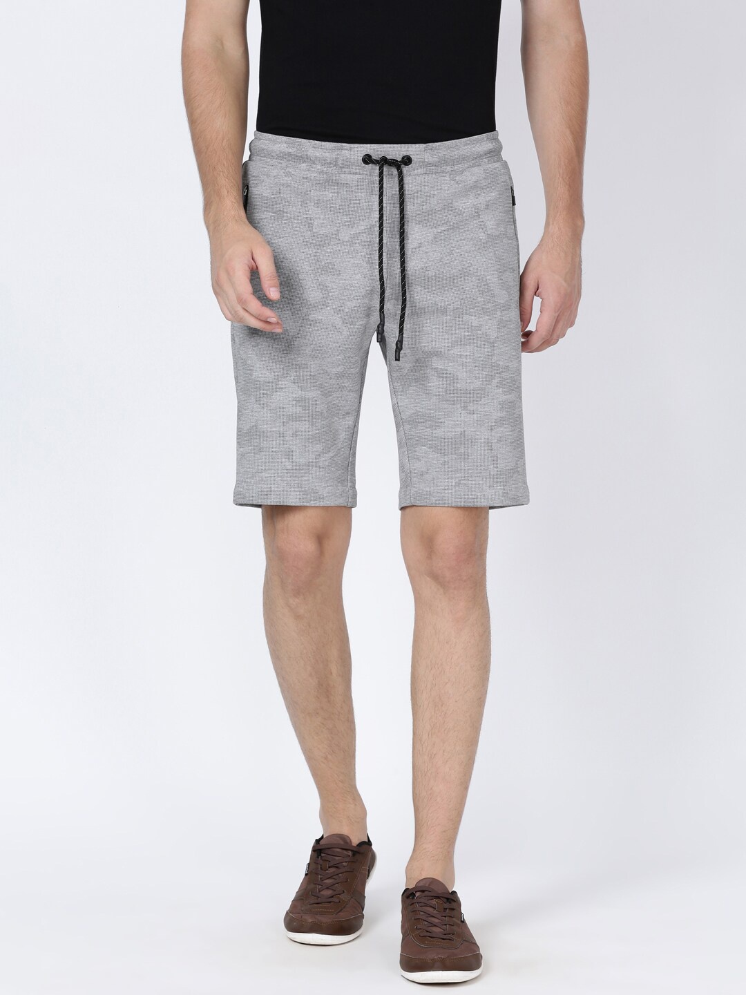 

t-base Men Printed Cotton Lounge Shorts, Grey