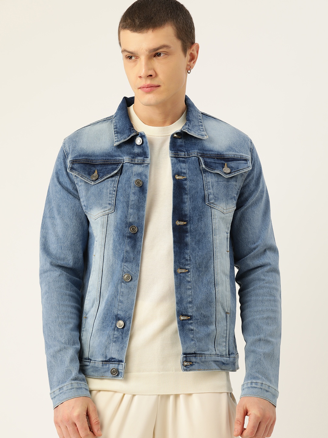 

Kook N Keech Men Washed Cotton Denim Jacket, Navy blue