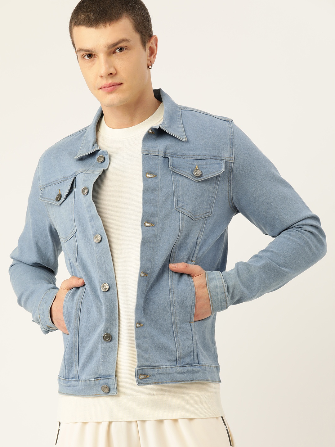 

Kook N Keech Men Solid Cotton Denim Jacket, Blue