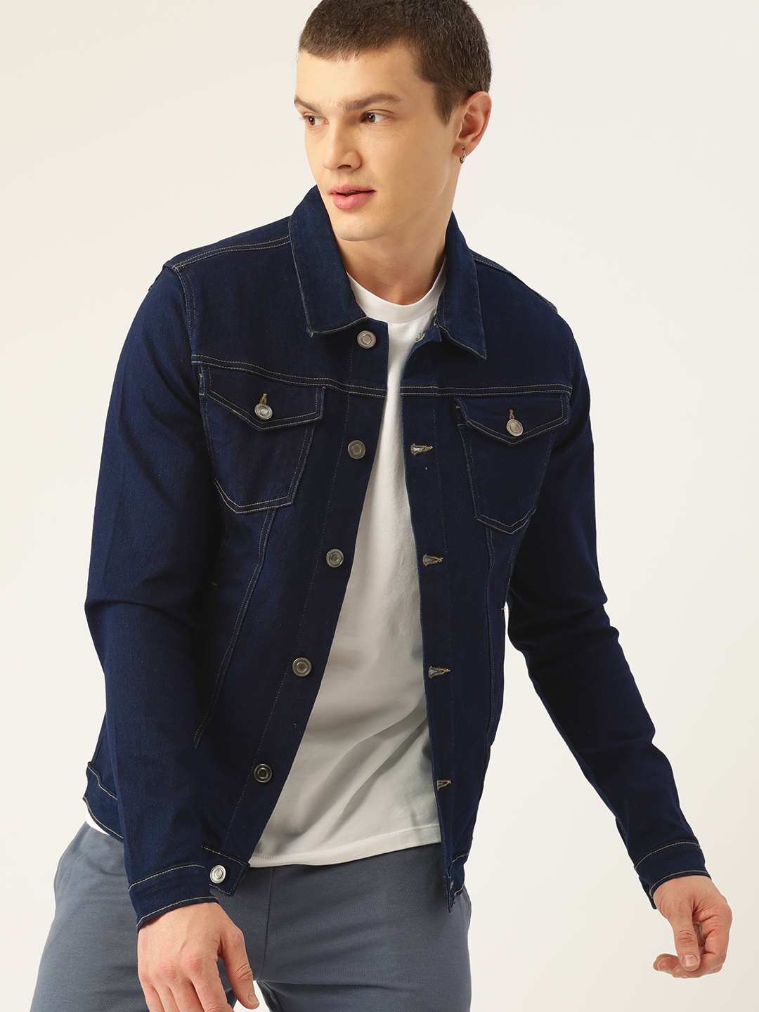 

Kook N Keech Men Solid Cotton Denim Jacket, Navy blue