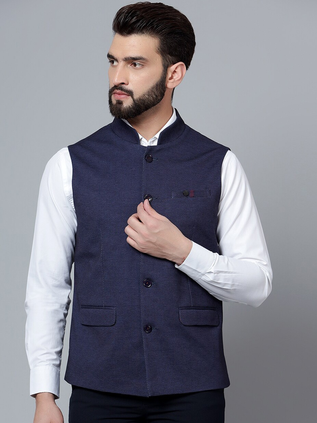 

Cantabil Men Woven Nehru Jacket, Blue