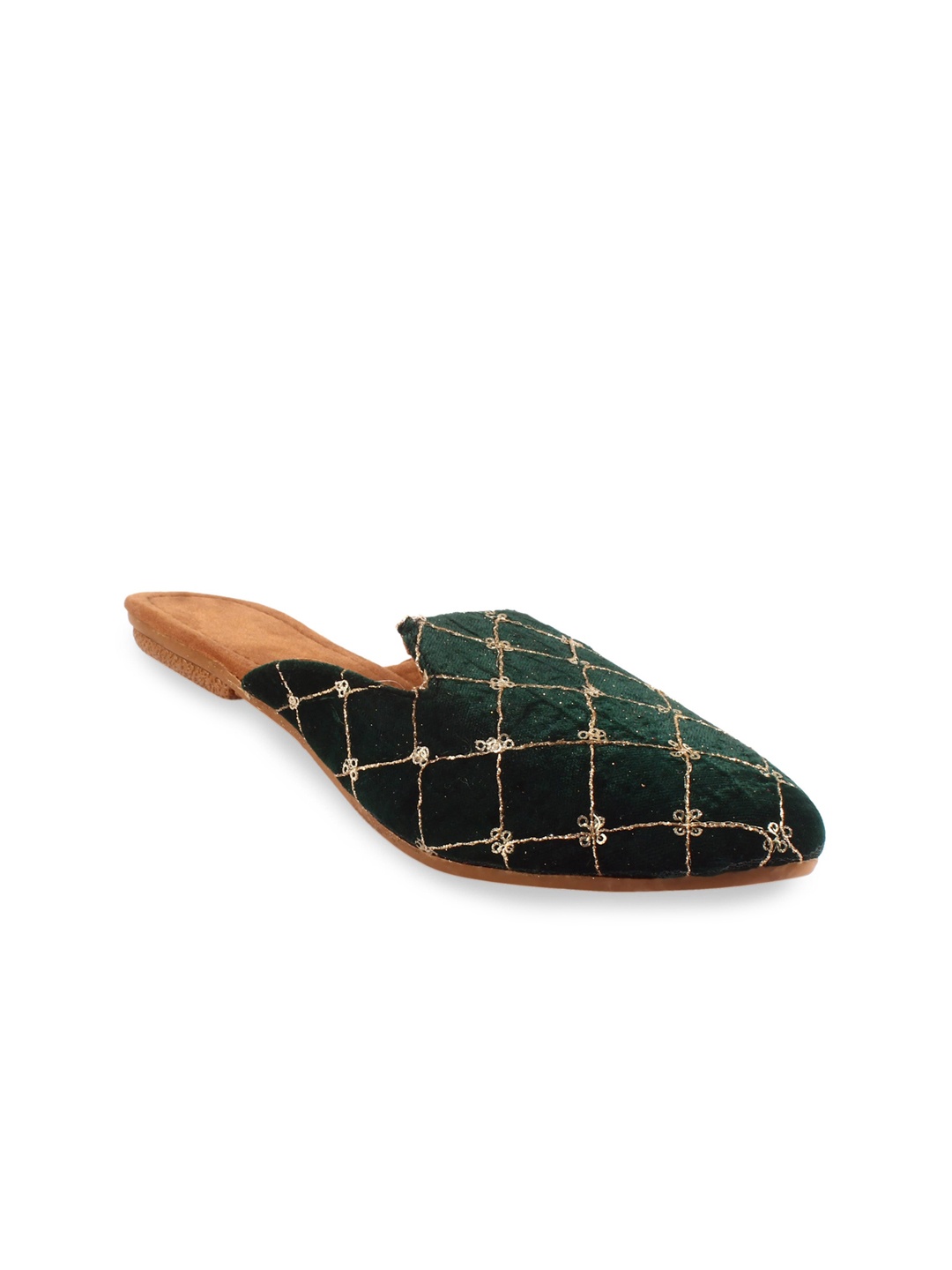 

Apratim Women Embellished Round Toe Slip On Mules, Green