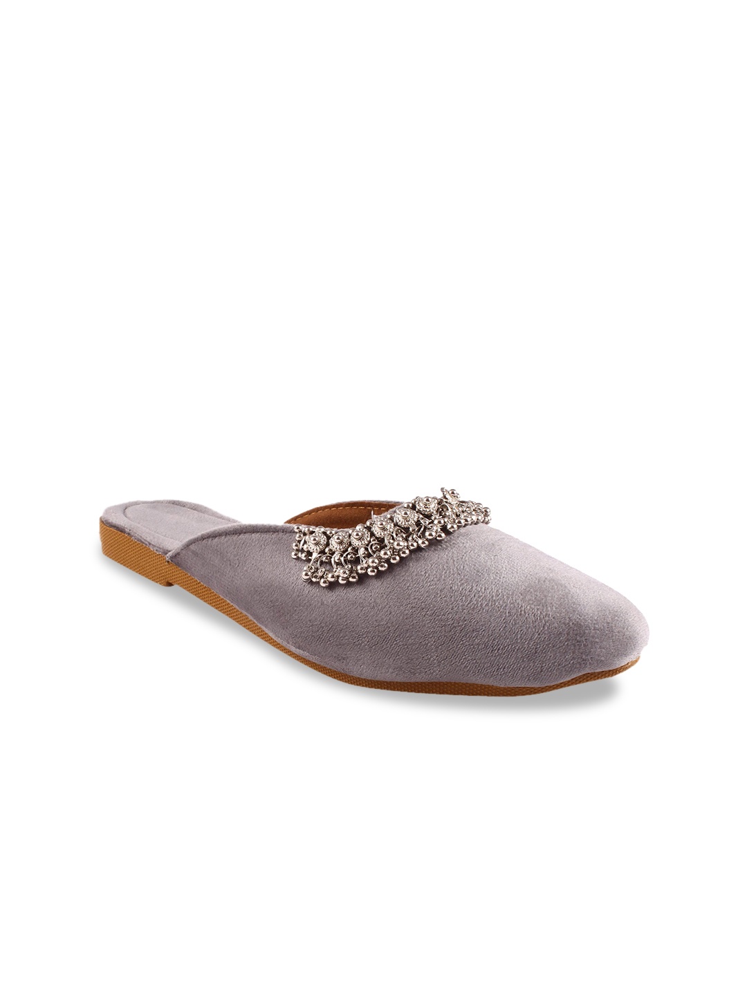 

Apratim Women Embellished Round Toe Slip On Mules, Grey