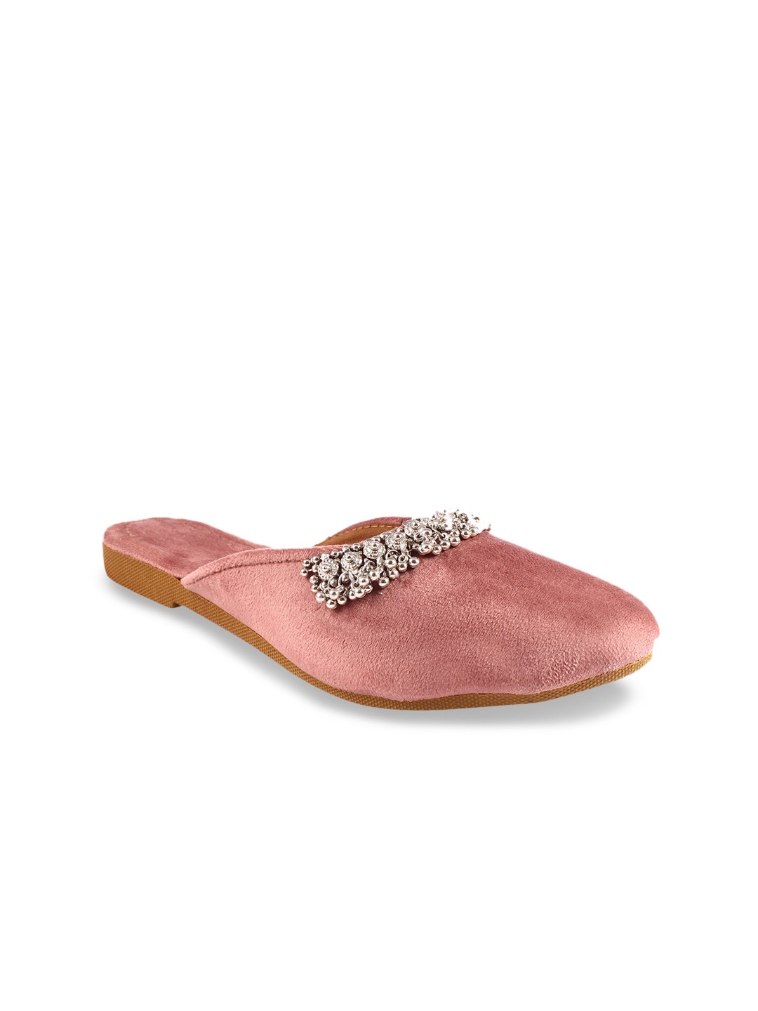 

Apratim Women Embellished Round Toe Slip On Mules, Peach
