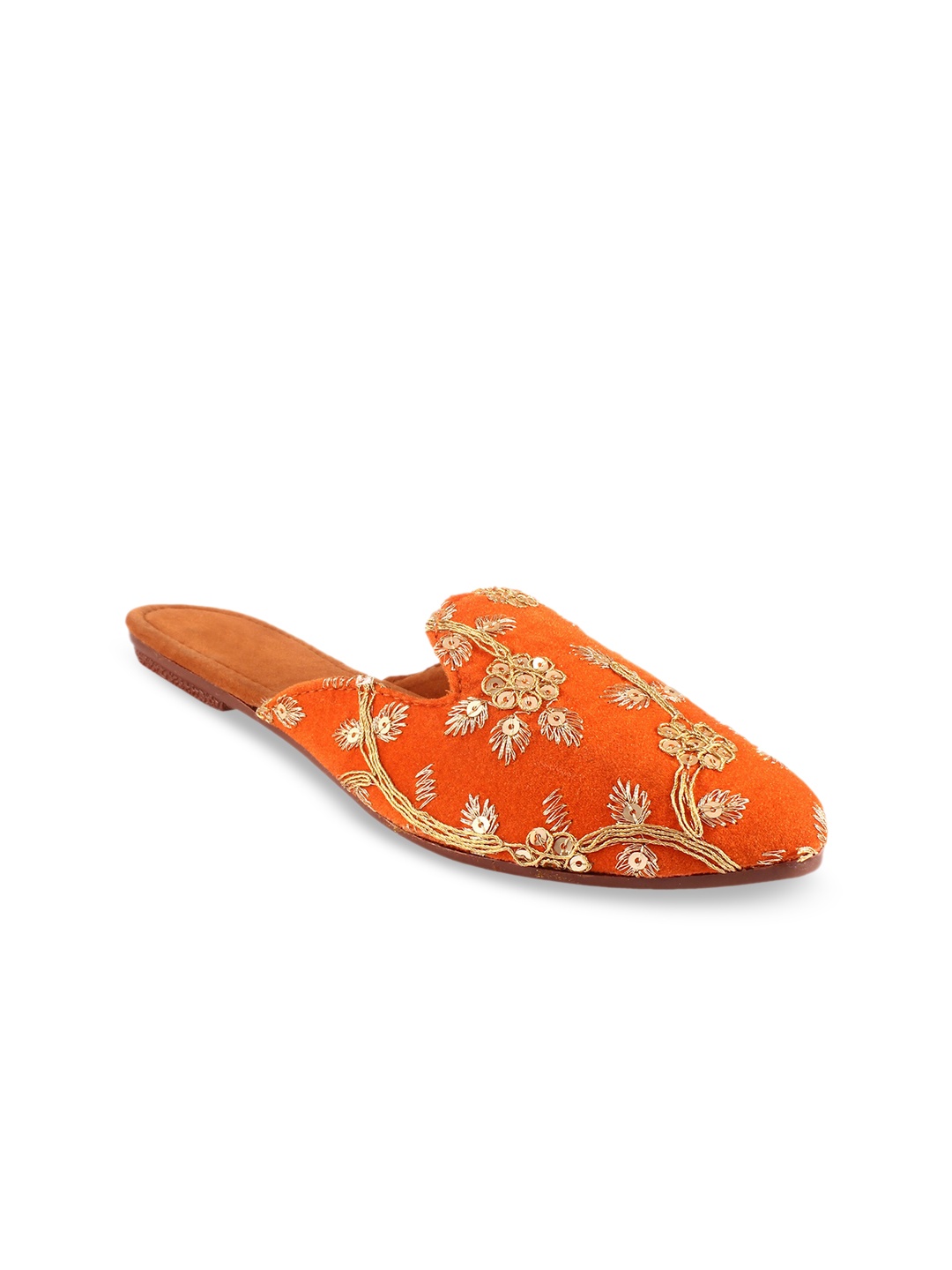 

Apratim Women Embellished Round Toe Slip On Mules, Orange