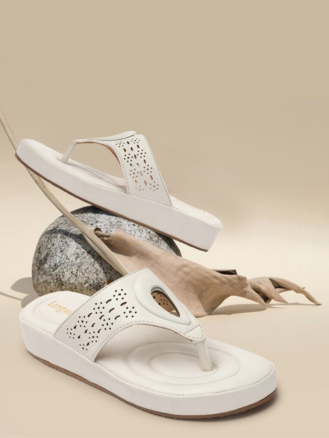 

Longwalk Laser Cuts T-Strap Flats, White