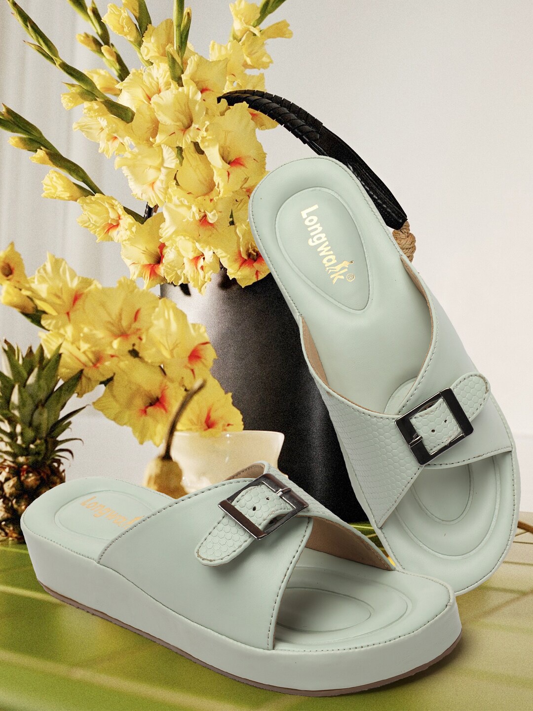 

Longwalk Buckled Open Toe Flats, Sea green