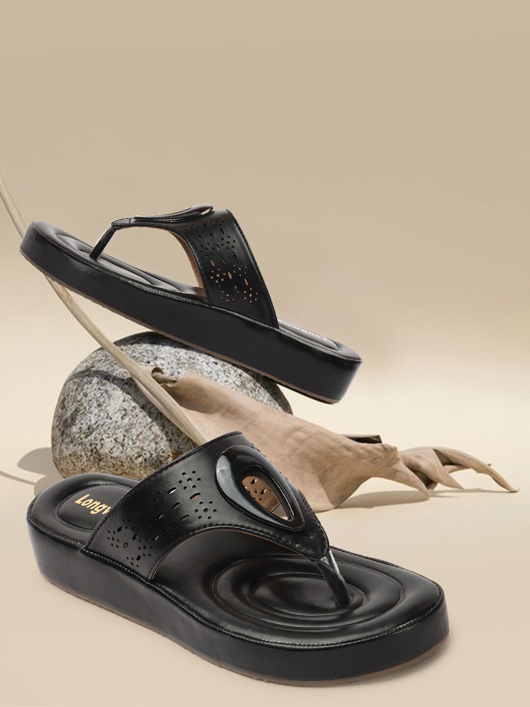 

Longwalk Laser Cuts T-Strap Flats, Black