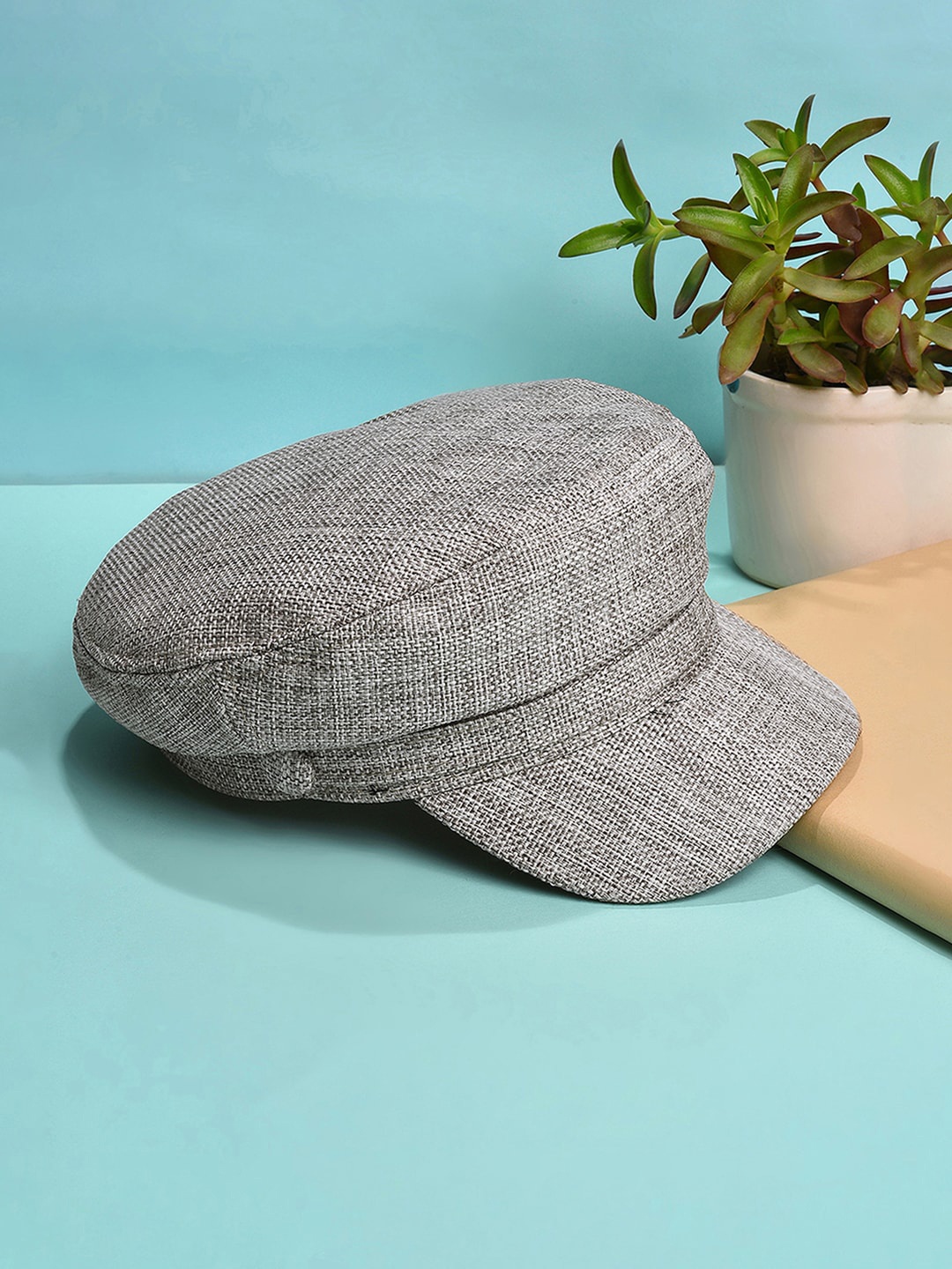 

French Accent Men Woven Bakerboy Visor Hat, Grey