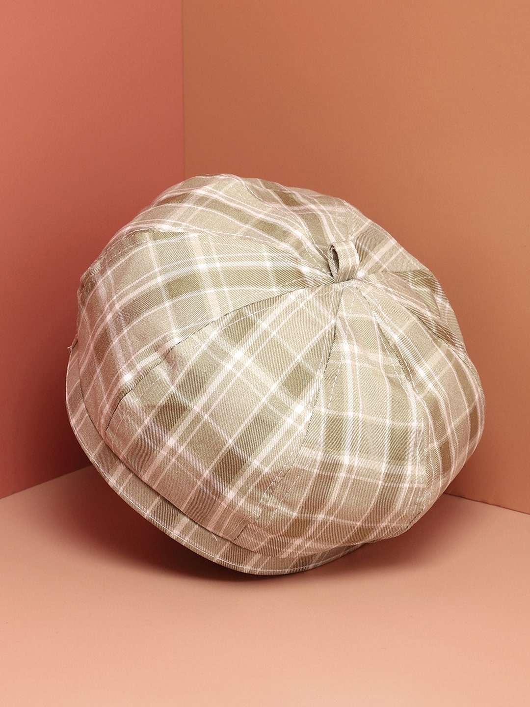 

French Accent Men Checkered Bakerboy Hat, Green