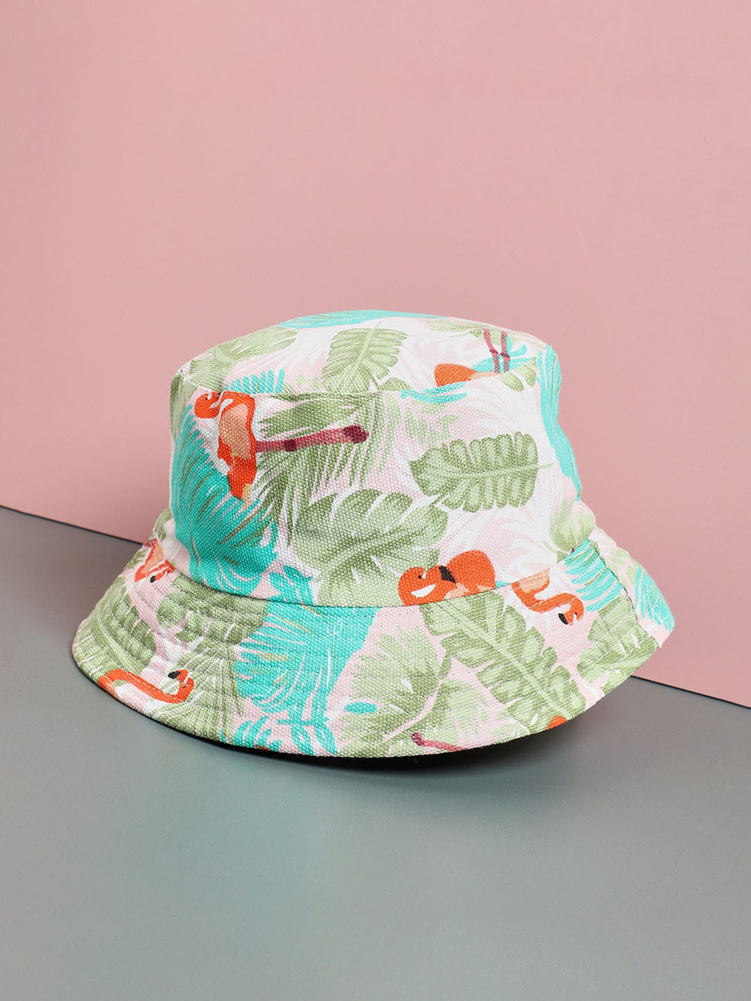 

French Accent Men Floral Printed Bucket Hat, White