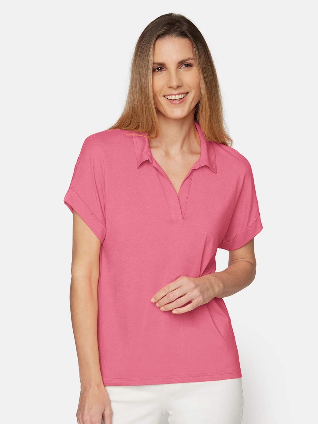 

B.Copenhagen Women Polo Collar T-shirt, Pink