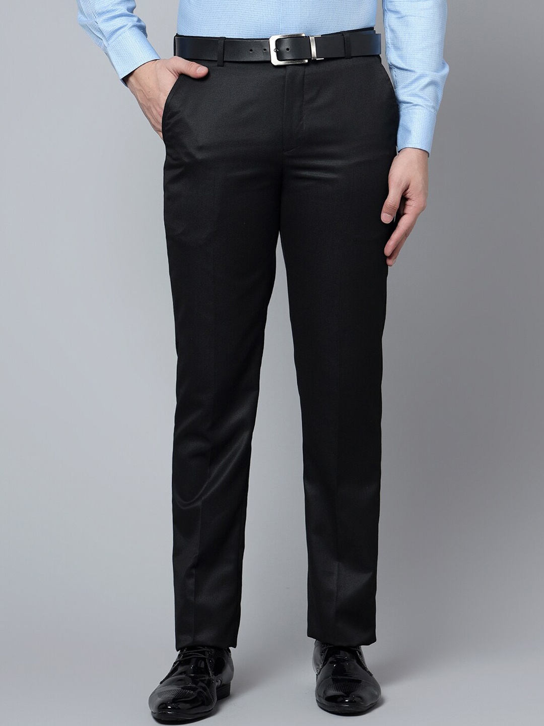 

Cantabil Men Mid-Rise Plain Formal Trousers, Black