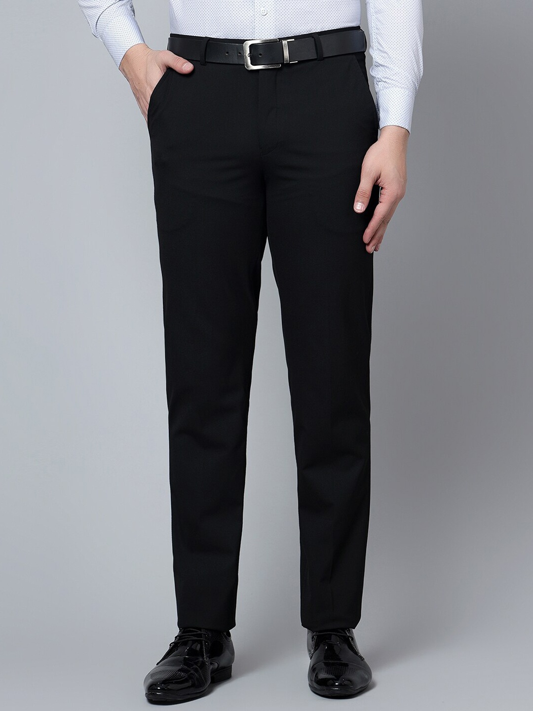 

Cantabil Men Mid-Rise Plain Formal Trousers, Black