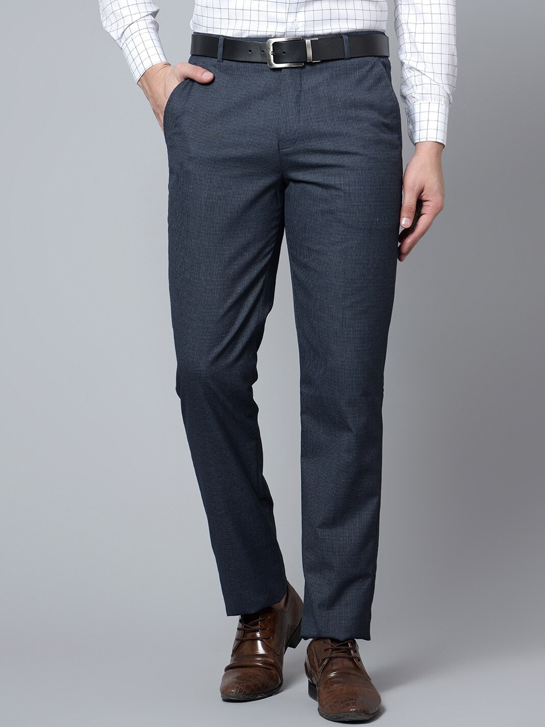 

Cantabil Men Mid Rise Formal Trousers, Navy blue