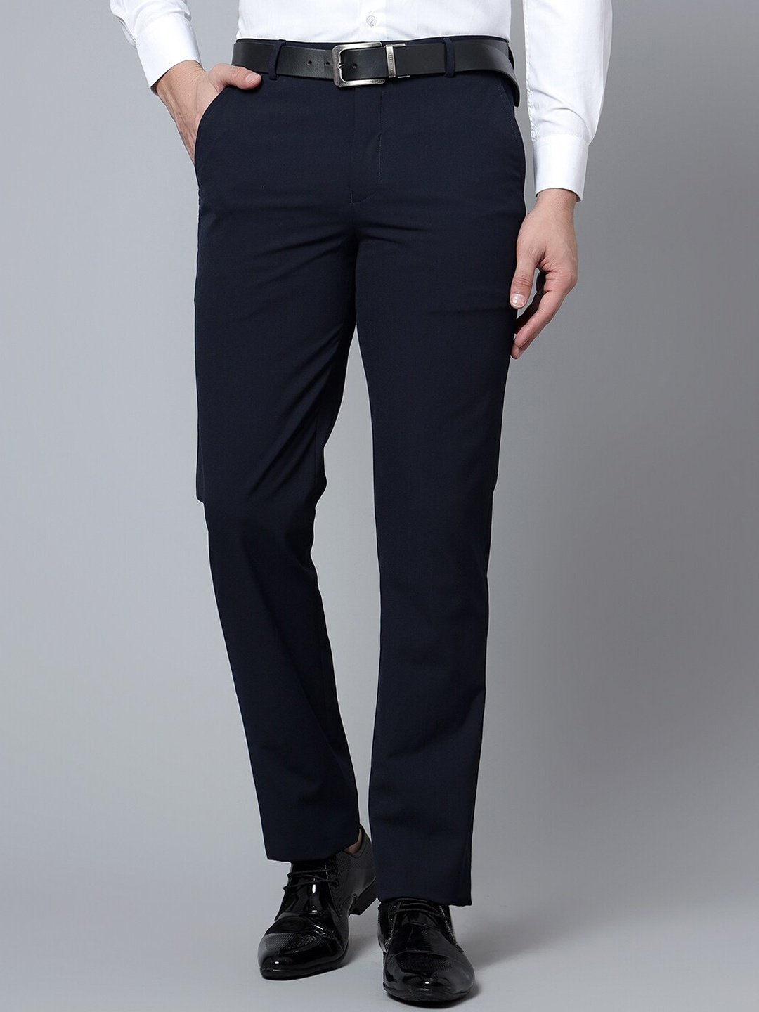 

Cantabil Men Mid Rise Formal Trousers, Navy blue