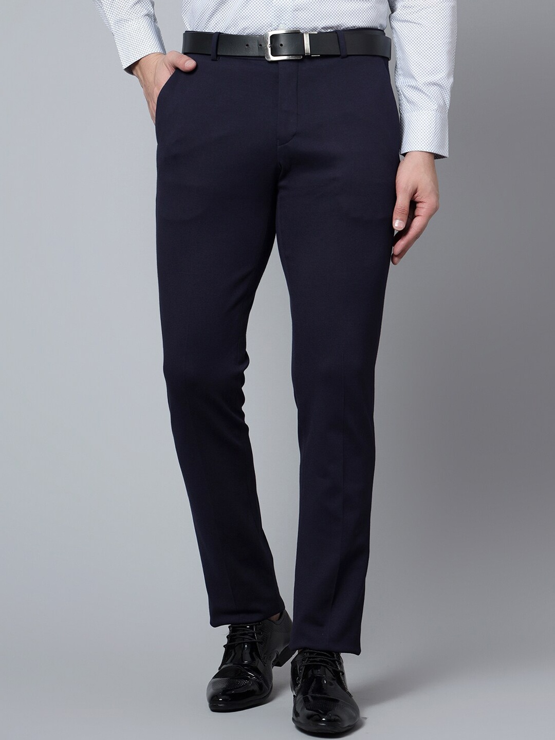 

Cantabil Men Mid Rise Formal Trousers, Navy blue