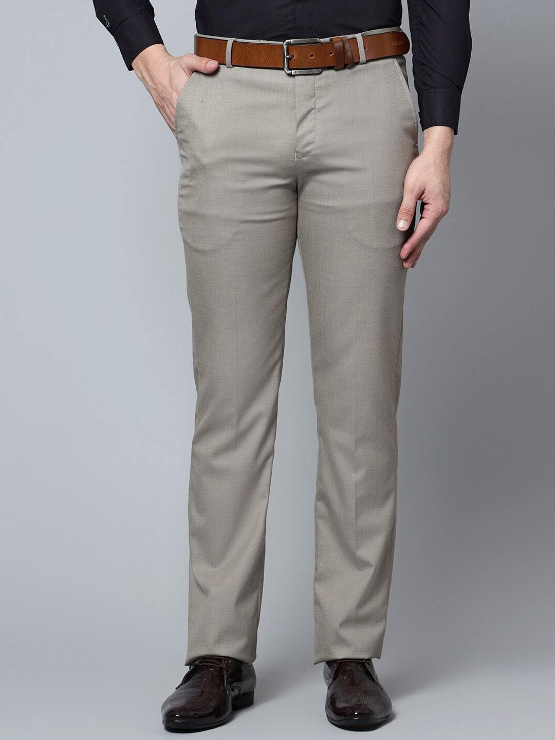 

Cantabil Men Mid-Rise Plain Formal Trousers, Grey