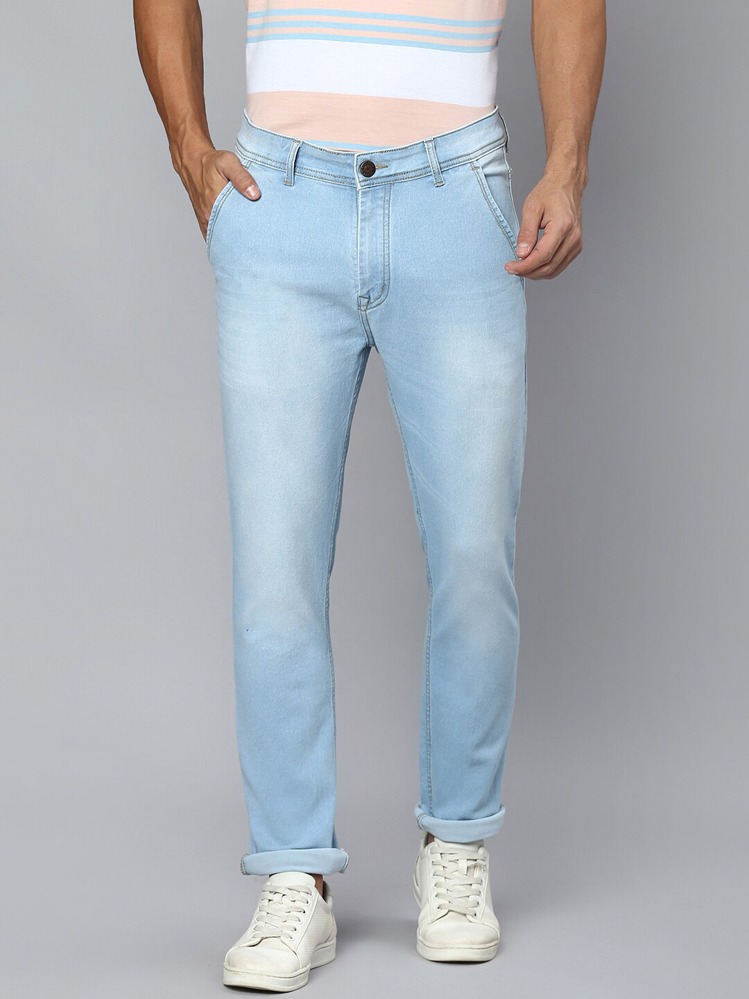

High Star Men Slim Fit Light Fade Stretchable Jeans, Blue