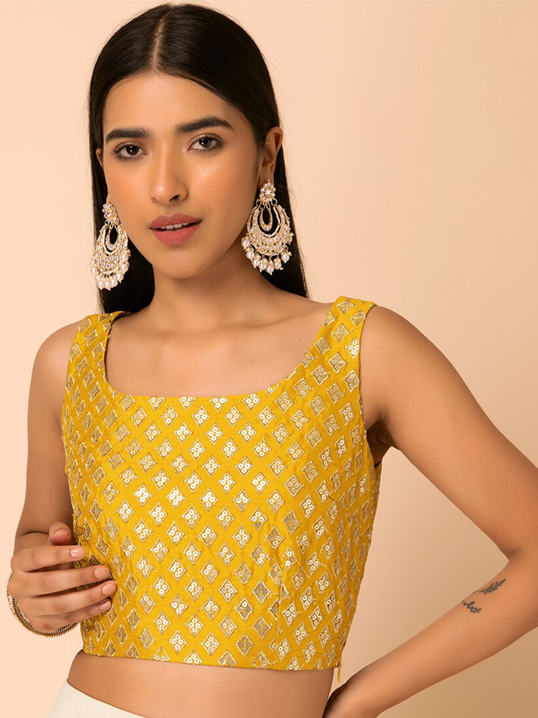 

INDYA Floral Embellished Zari Blouse, Yellow