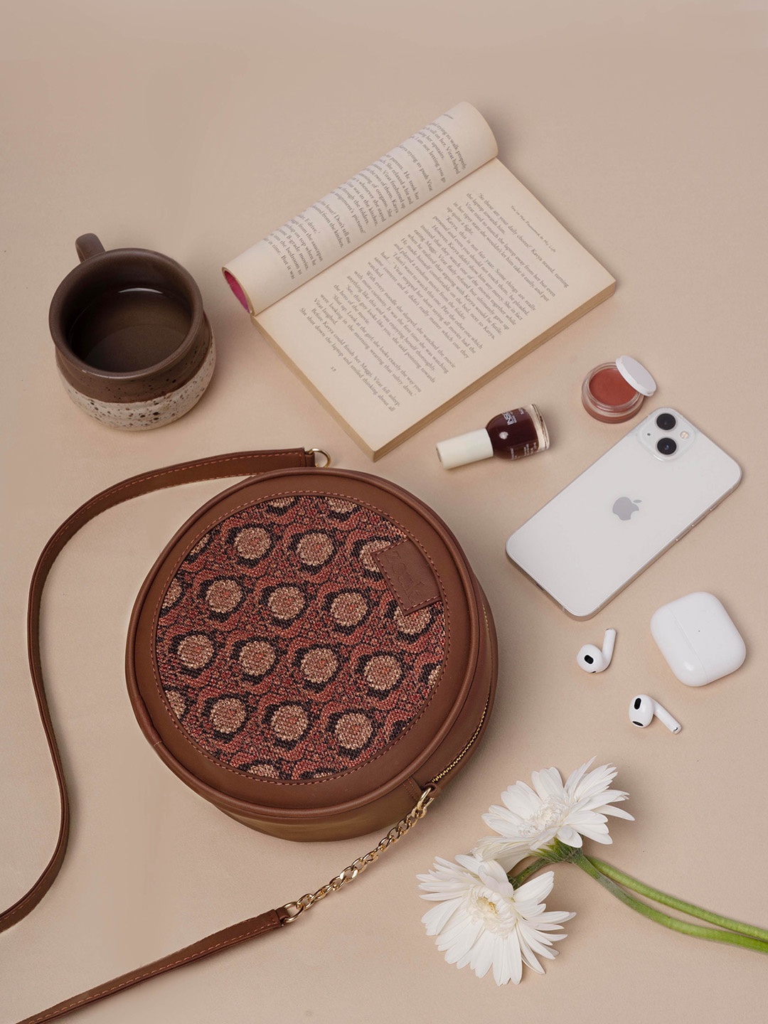 

ZOUK Ethnic Motif Printed Sling Bag, Brown