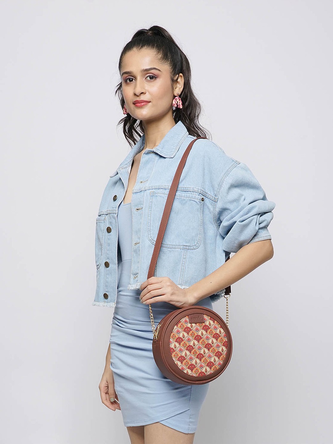 

ZOUK Ethnic Motif Printed Structured Jute Sling Bag, Beige