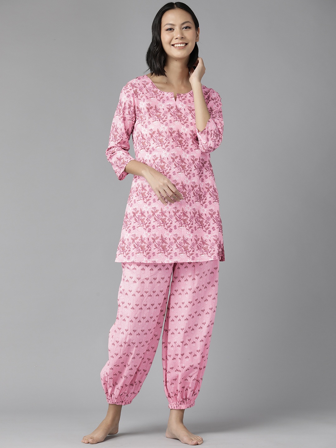 

Prakrti Women Printed Cotton Night suit, Pink