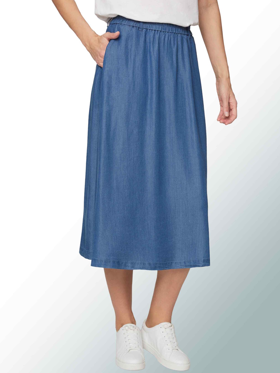 

B.Copenhagen Tencell Flared Knee Length Skirt, Blue