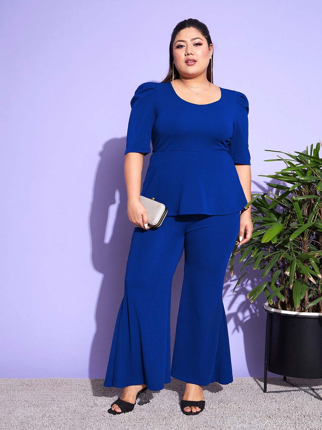 

SASSAFRAS Curve Peplum Top & Kick Pleated Trouser Co-Ords, Blue