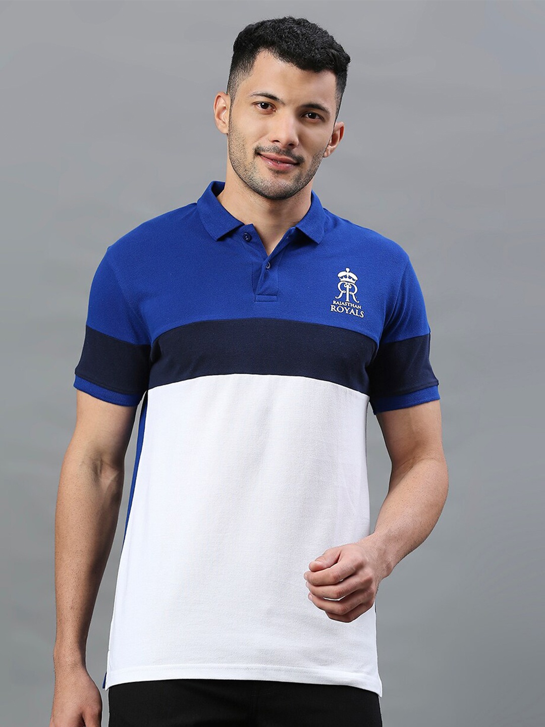 

FanCode Rajasthan Royals Printed Polo Collar Cotton T-shirt, White