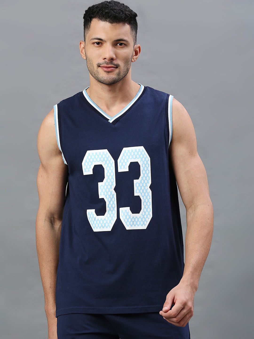 

FanCode Gujarat Titans Printed V-Neck Sleeveless Innerwear Basic Vest, Blue