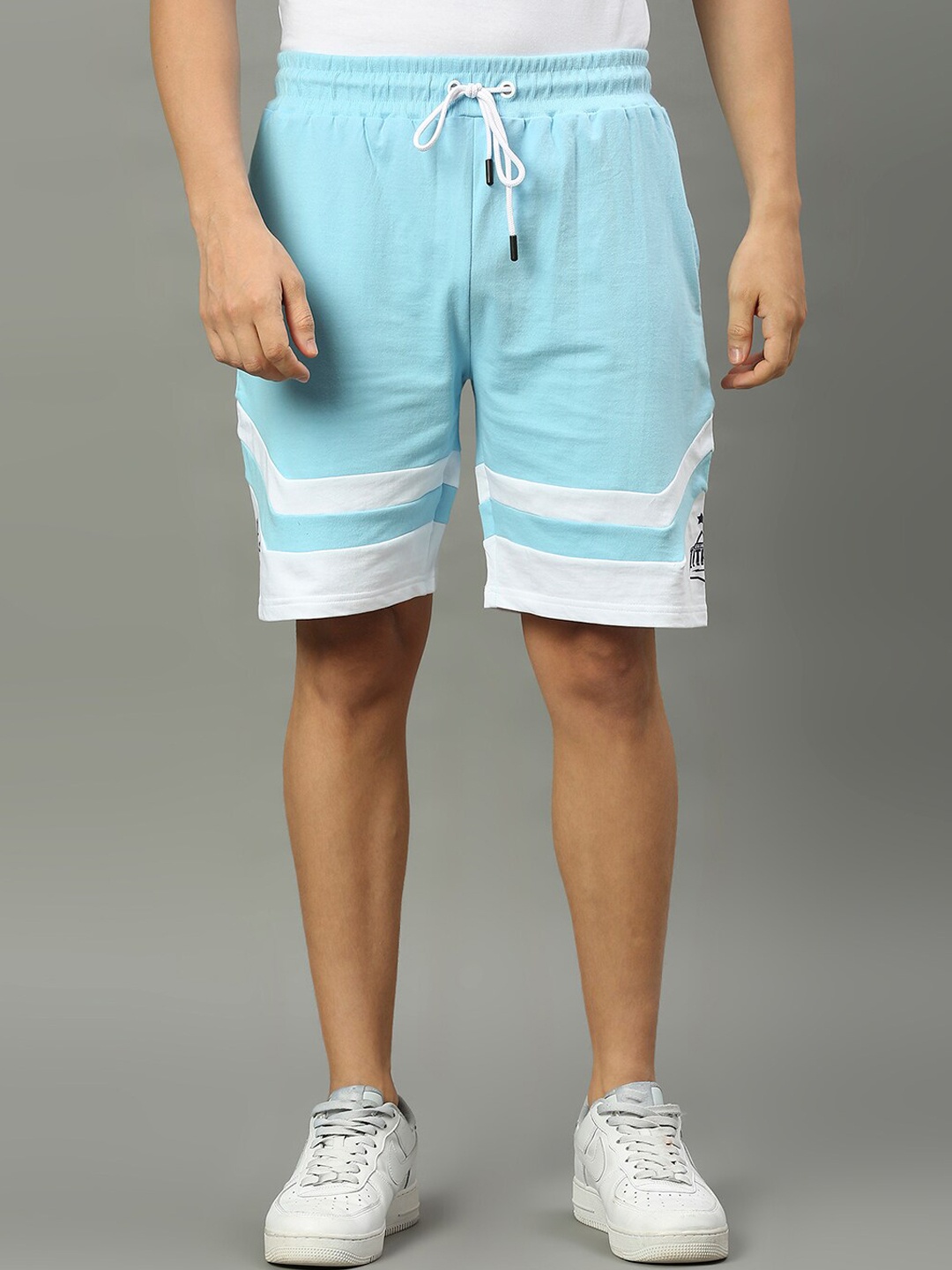 

FanCode Men Striped Mid-Rise Cotton Shorts, Blue